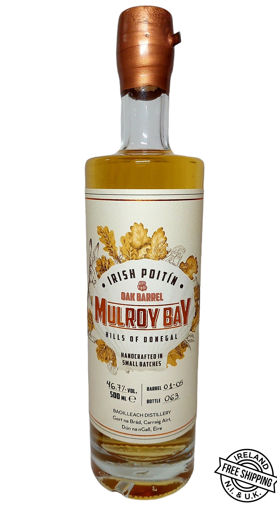 Mulroy Bay - Irish Poitín 46.5% - Oak Barrel Rested - 500ml